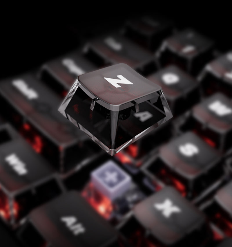 The keycaps are made of PC frosted transparent material